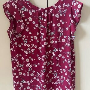 LOFT Burgundy Floral Blouse